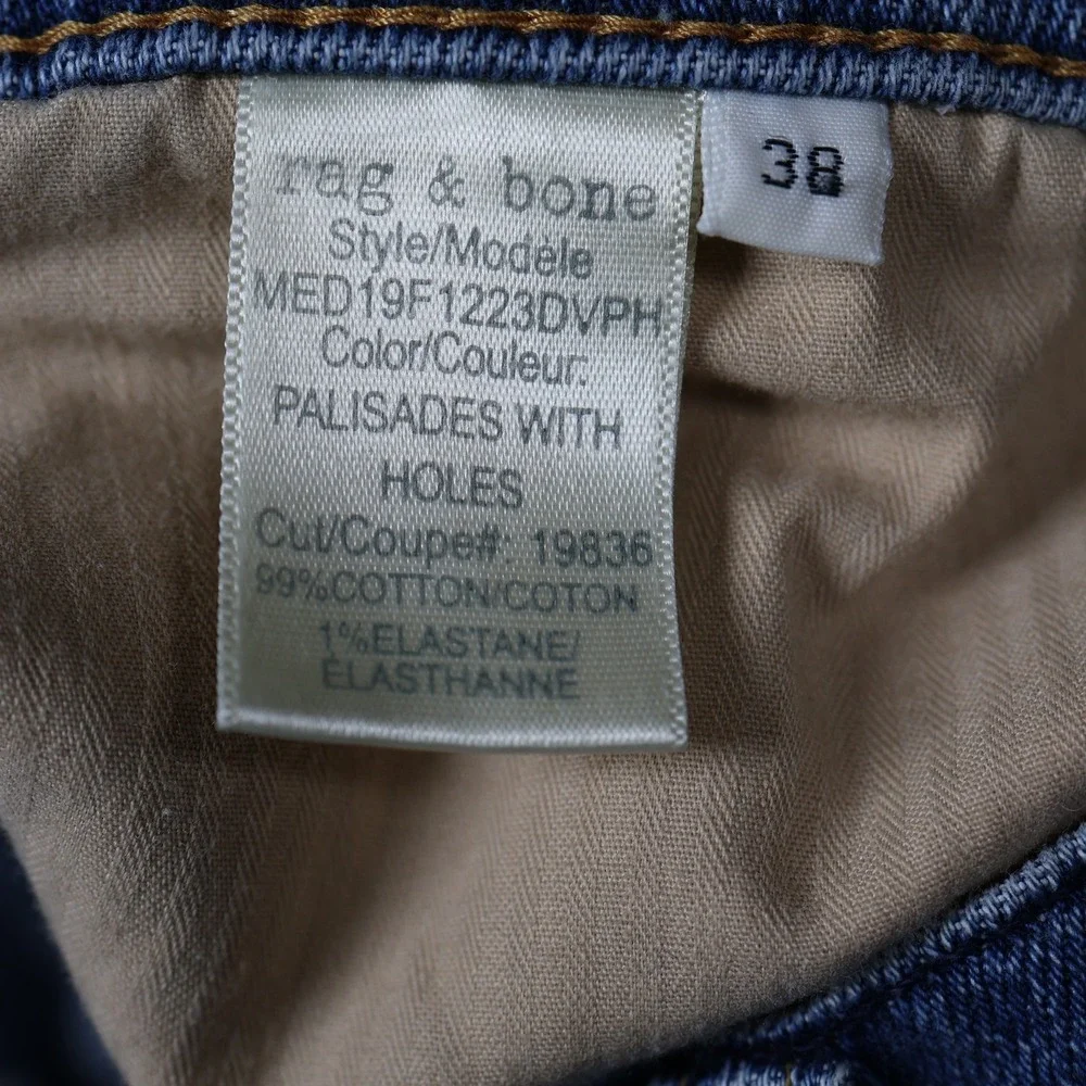 rag & bone Jeans Mens 38x32.5 Blue Fit 2 Slim Palisades Distressed Denim Whisker